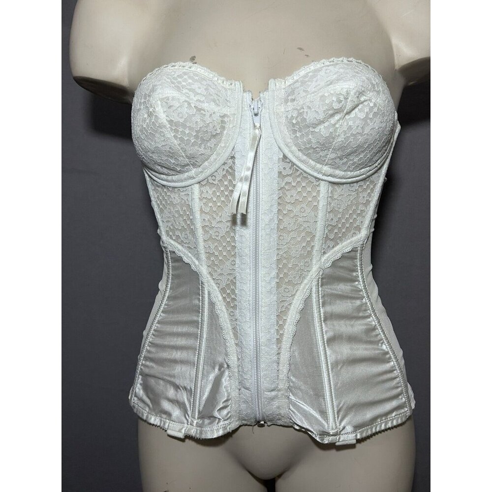 Victoria’s Secret Zipper Corset Bra 34C White Underwired Lightly Lined Vintage